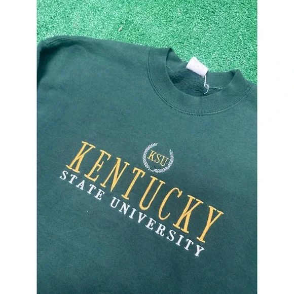 Vintage 90s Kentucky State University embroidered green sweatshirt crewneck - Picture 2 of 7